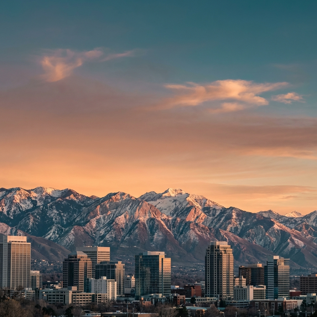 Salt Lake City skyline with Wasatch Mountains